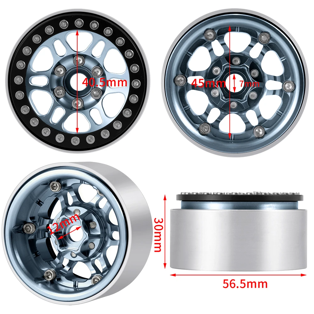 YEAHRUN 1/4Pcs 1.9 inch Aluminum Alloy Beadlock Wheel Rims for Axial SCX10 TRX-4 1/10 RC Crawler Car Truck Model Upgrade Parts