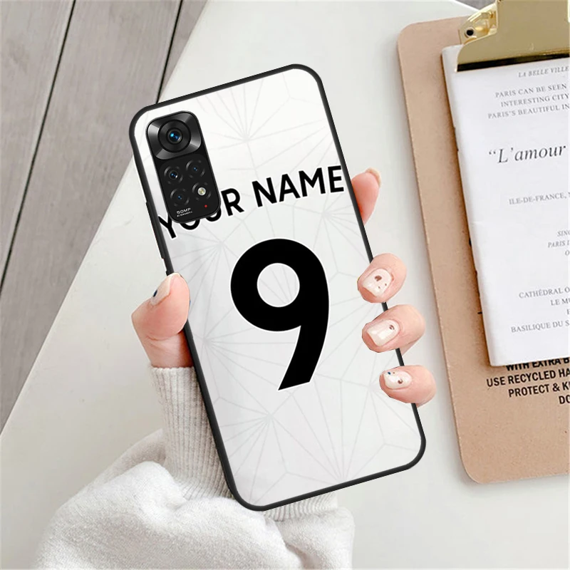 Custodia personalizzata con nome da calcio per Xiaomi Redmi Note 12 Pro 8 9 10 11 Pro Note 12S 11S 10S 9S Redmi 12C 9C 10C Cover