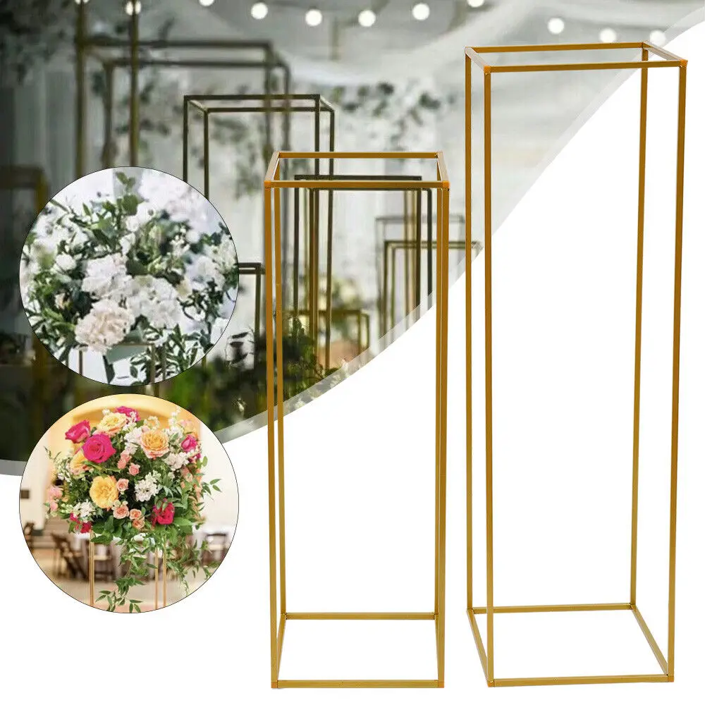 

2PCS Gold Metal Geometric Vase Rack Wedding Centerpiece Decor Wedding Flower Stand 80cm+100cm