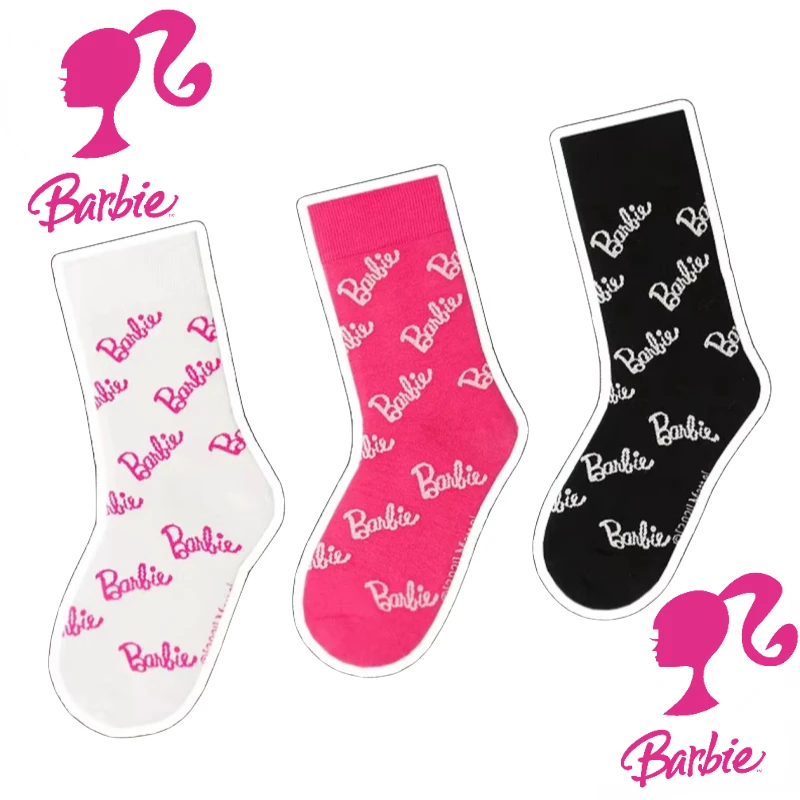 

MINISO Kawaii Barbie Letter Socks Fashion Barbie Full Print Dopamine Sports Socks Fitness Yoga Girls Versatile Fashion Items