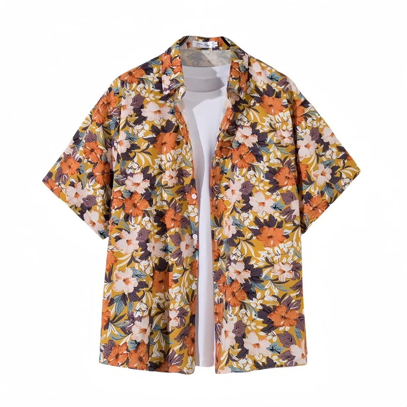 

Men's Summer Beach Vacation Short Sleeve Floral Shirt Fashion Loose Casual Handsome Vintage Hawaiian Travel Printed Shirt Coat