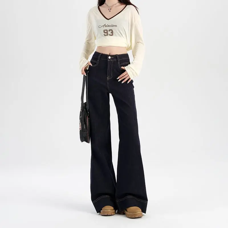 Blue Jeans for Women in Autumn and Winter 2025 New Style with Thick Velvet Loose Fit Wide Legs Small Stature Straight Leg