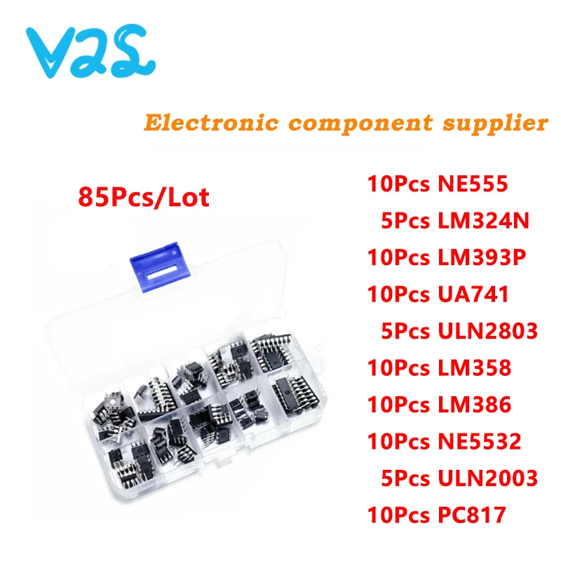 (85pcs/Lot) New DIP IC Combination Set NE555 LM324N LM393P UA741CN ULN2803 PC817 LM358P LM386N NE5532 ULN2003 PC817 Integrated