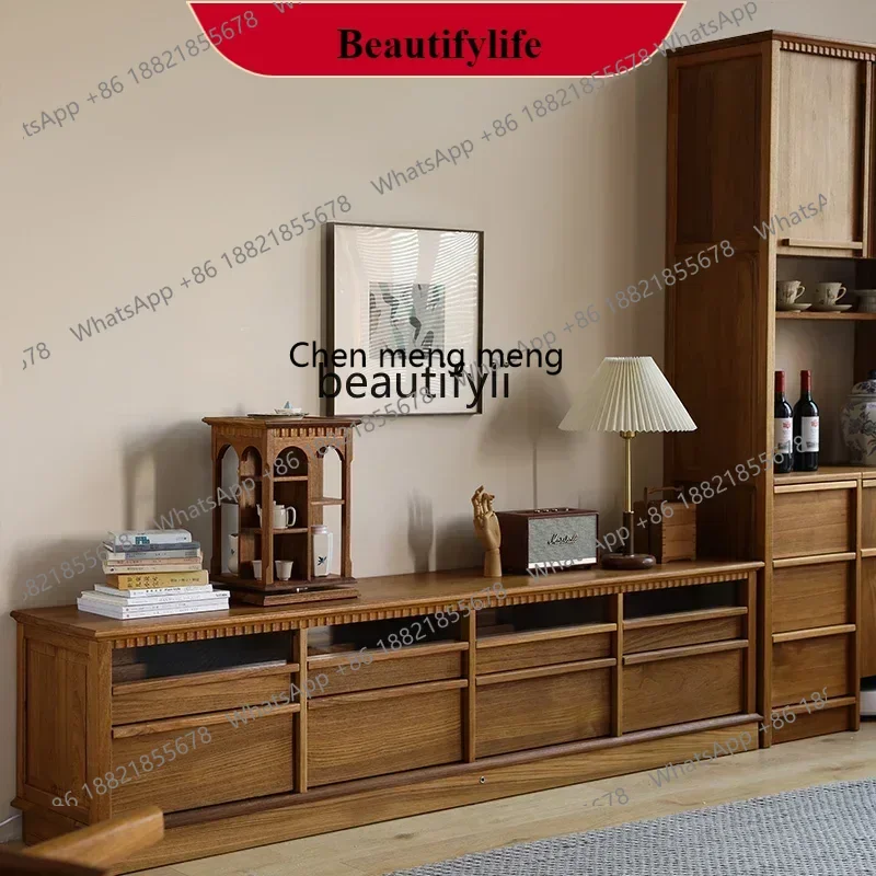 

G153 Living room solid wood retro TV cabinet medium ancient Myanmar old teak storage floor low cabinet TV cabinet