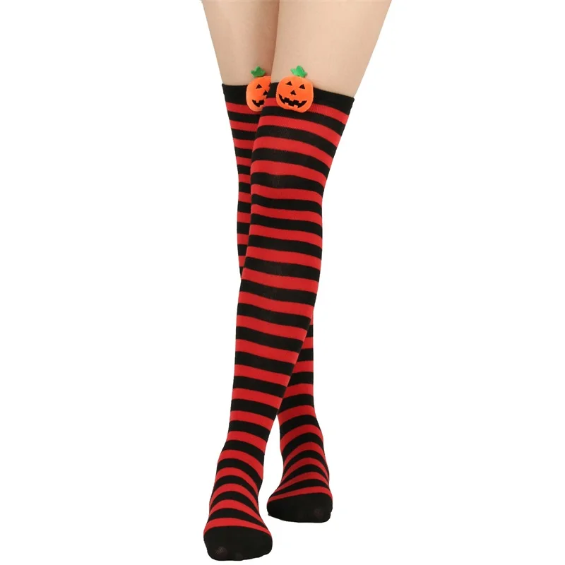 Frauen Halloween Oberschenkel hohe Socken klassische gestreifte Strümpfe Beinlinge über den Knies trümpfen Kostüm zubehör