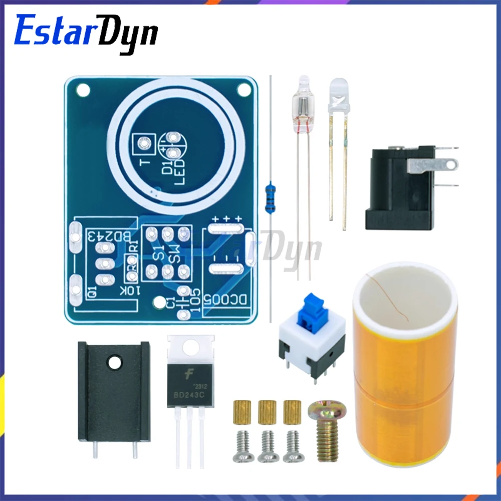 BD243C Mini Tesla Coil Kit DIY Parts Empty Lights Science Experiment Educational Electronics Project Gift for Beginners