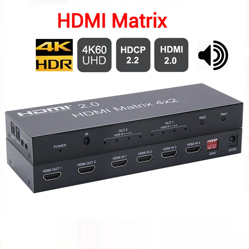 HDMI Quad In Two Out Matrix HD Resolution 4K@60HZ Audio Output HDMI4X2 Matrix Switching Splitter 4x2