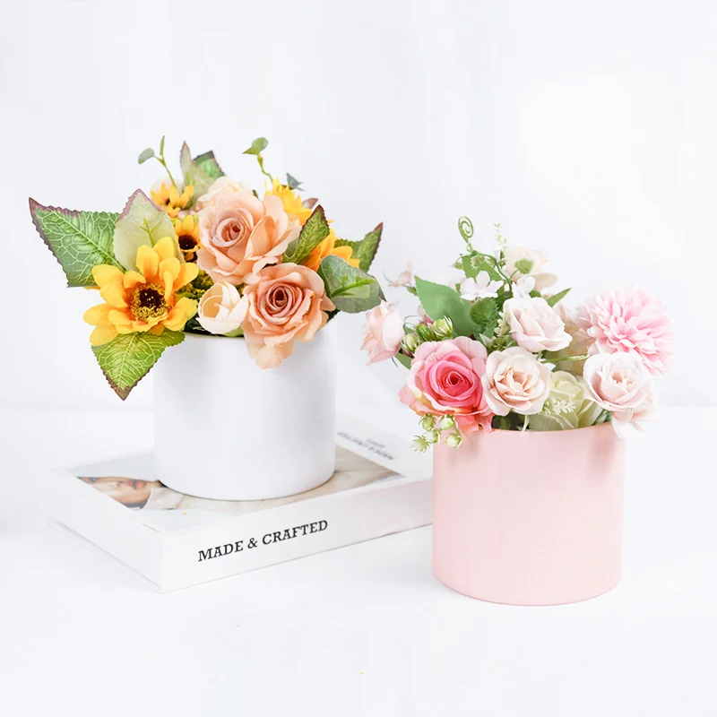 1Pc Black White Pink Round Flower Packaging Cardboard Box Florist Wrapping Hug Bucket Valentine\'s Day Birthday Wedding Gift Case