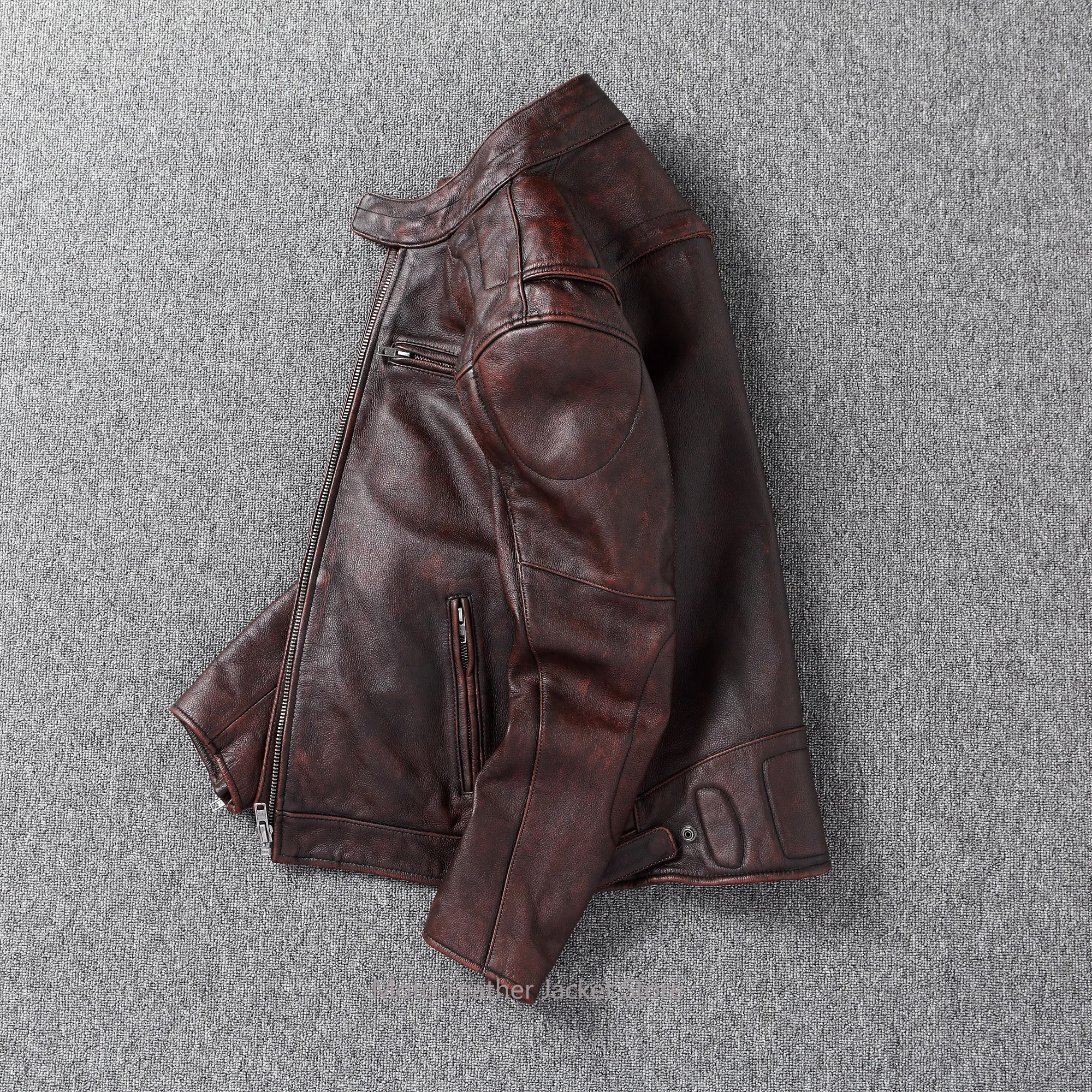 New Amekaji Retro Biker Genuine Leather Jacket Men Removable Liner Armor Cowhide Stand Collar Fall Winter Genuine Outwear - view 2