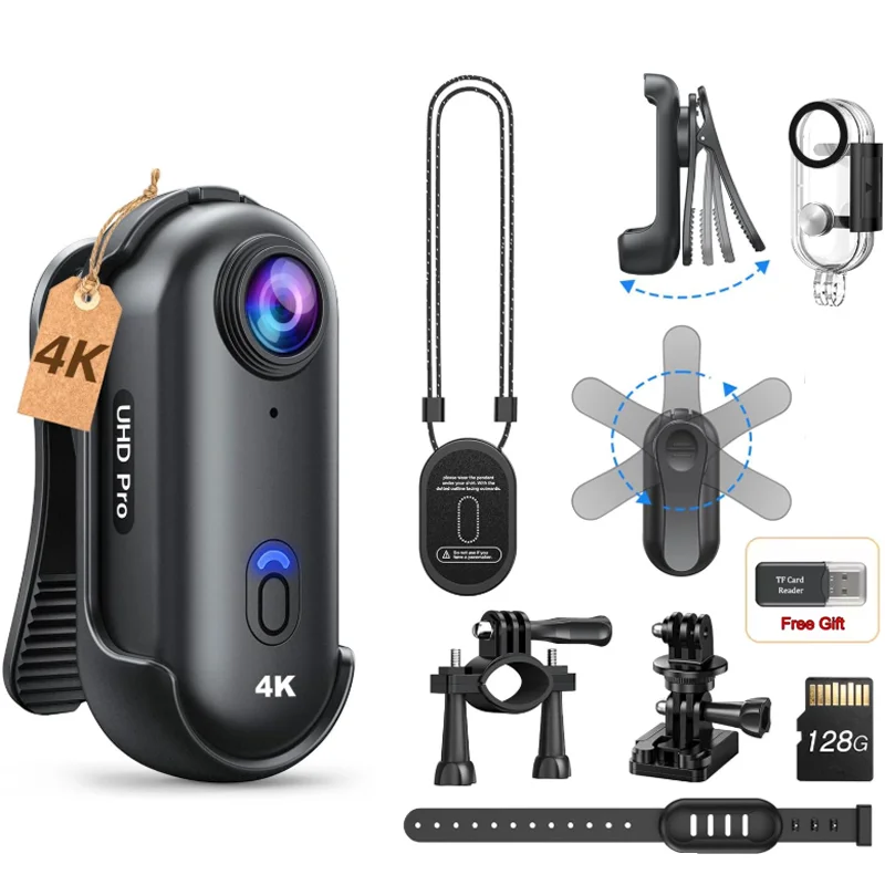 Caméra de sport 4K pour extérieur, mini caméra 1080P pour casque de moto, vélo, tournage vidéo, étanche, enregistrement vidéo d'action, caméra corporelle