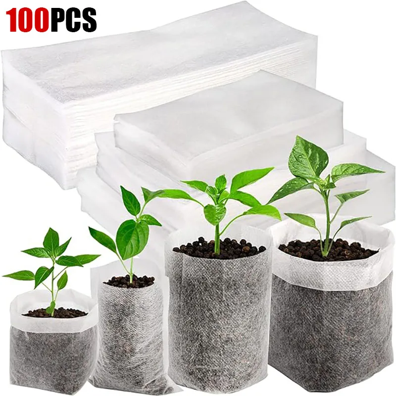 100pcs Biodegradable Seed Nursery Bags Nonwoven Pots Cultivation Bag for Plants Transplant Flower Seed Breeding Gardening Supply