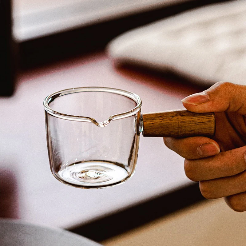 100 مللي مقبض الخشب الزجاج اسبريسو قياس كوب مزدوج/واحد الفم إبريق الحليب مقاومة للحرارة القهوة النار الزجاج مقياس قياس الأكواب