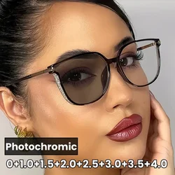 Fashion Trendy Ladies Photochromic Reading Sunglasses Blue Light Blocking Finished Men's Prescription Far Sight Eyewear Diopter