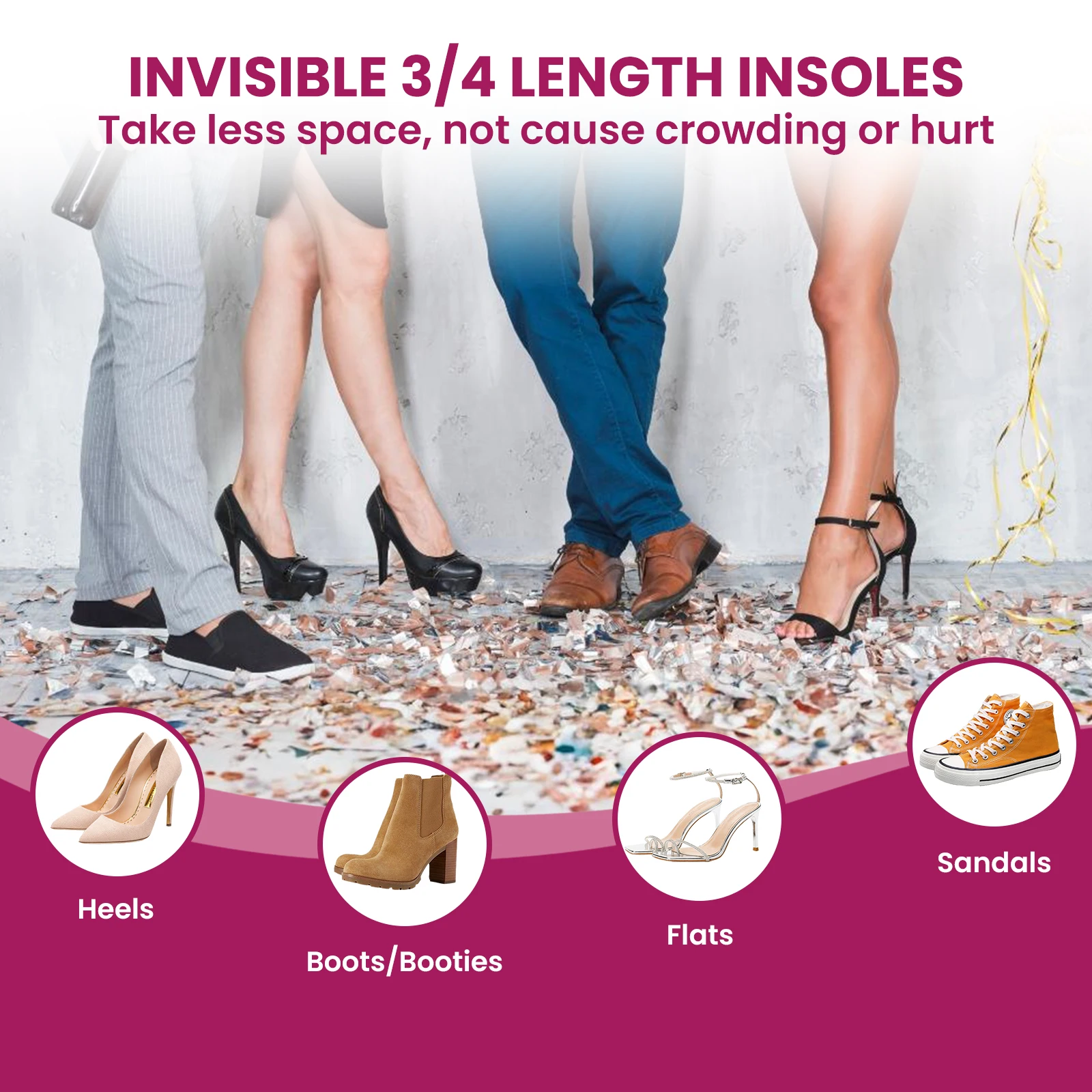 

3Sizes 2Pcs/Pair Women High Heel Cushion Inserts Shock Absorption Wear Resistance Invisible Insole Foot Care Comfort Shoe Pads