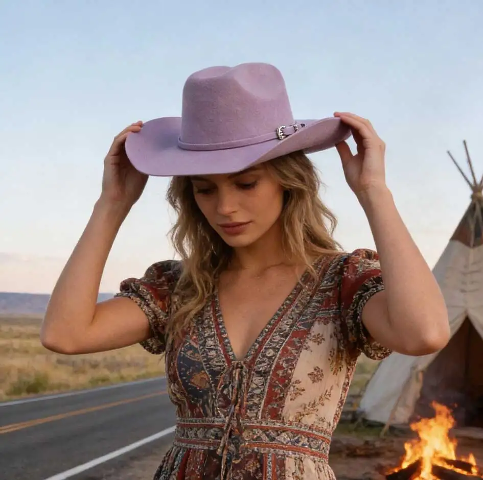 Vintage-style upturned brim cowboy hat hand-pressed pure wool Handmade Cattleman Hat with Stiff Brim sombrero vaquero