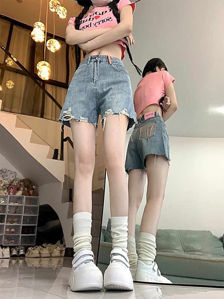 High Waist A-Line Denim orts Women's Summer Slim Fit Embroidery Fringe Design Casual Pants plus Size for plus Size Girls