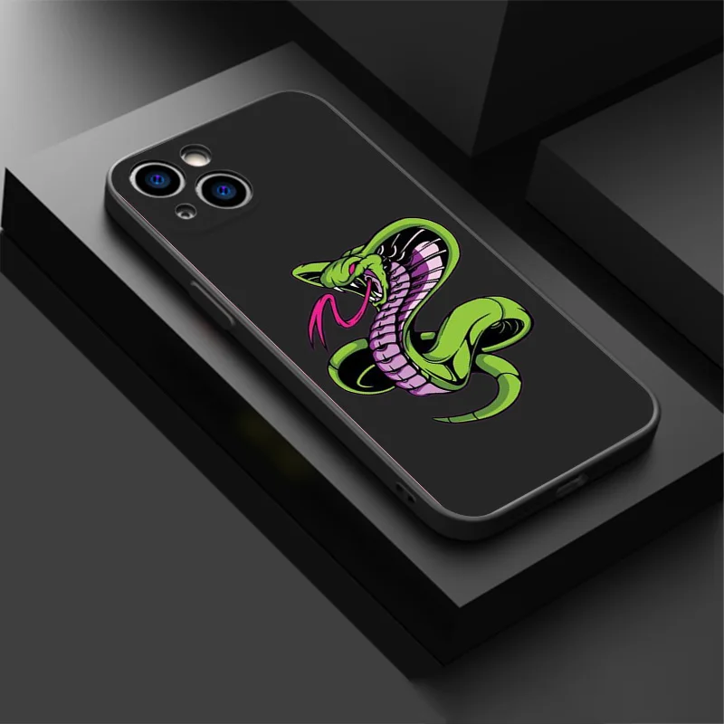 Soft Phone Cases For iphone 16 15 14 13 12 11 Pro XS Max Mini XR 7 8 Plus Purple Green Red Snake Cobra Python Black Matte Cover