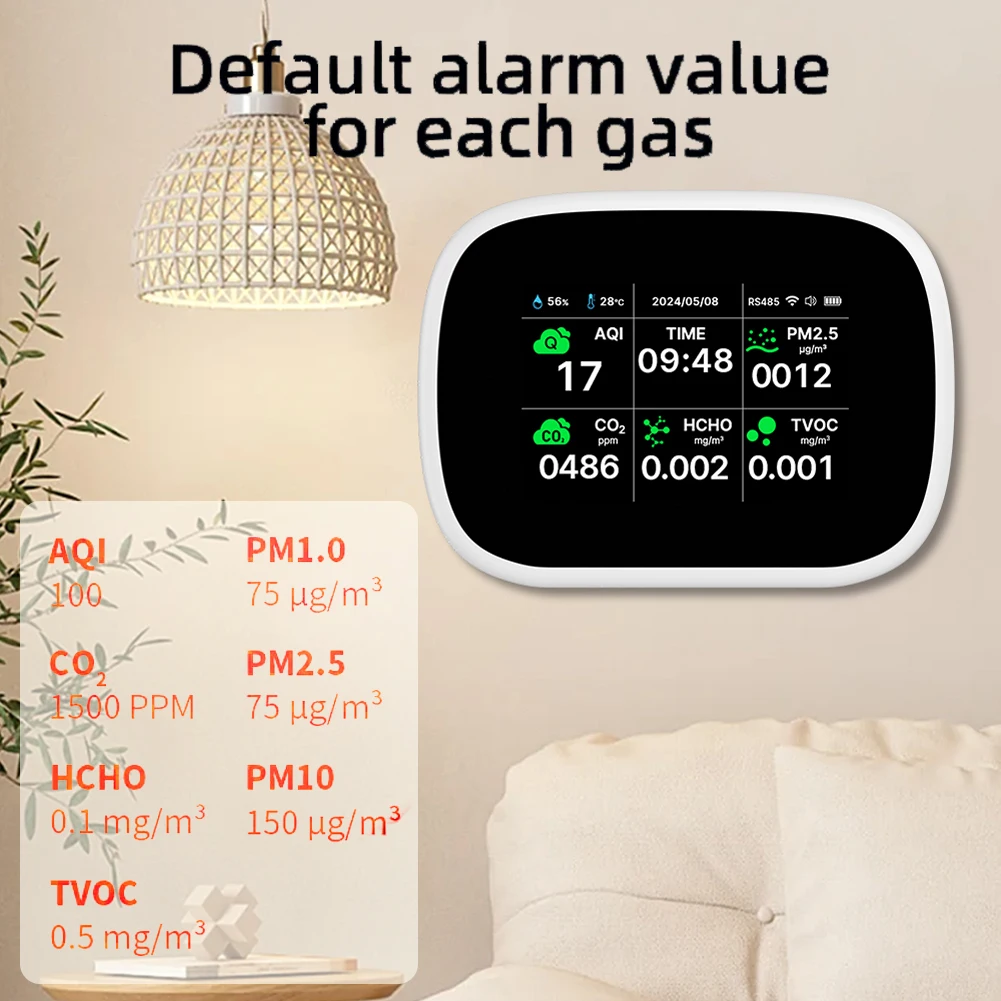 Tuya WiFi 10 in 1 Smart Air Quality Detector Multifunctional AQI PM2.5 PM1.0 PM10 CO2 TVOC HCHO Temperature and Humidity Tester