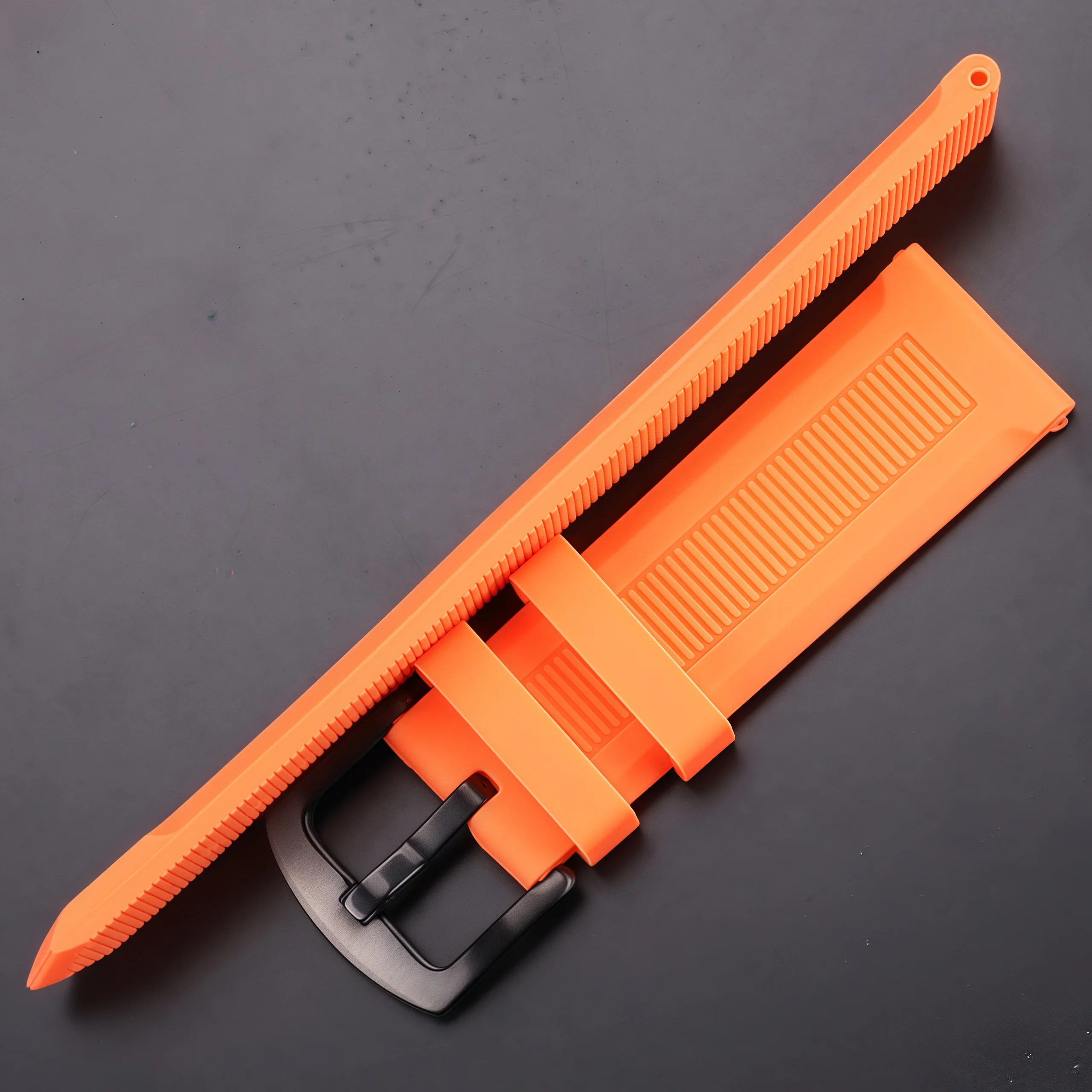 Correa de reloj de silicona de goma para hombre y mujer, pulsera deportiva de acero inoxidable con cierre de Metal, color negro y naranja, 22mm