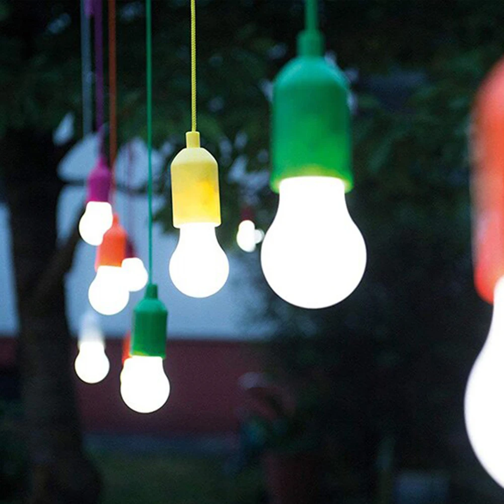 8Pcs Portable LED Pull String Light Bulb Battery Operated Colorful Hanging Lamp Retro Camping Light Bulb for Weddings Festivals