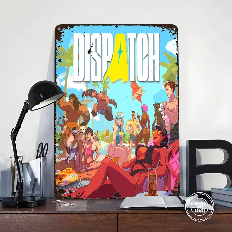 Dispatch: Poolside Gathering Poster Customized Vintage Metal Signs Wall Art Retro Tin Plaque for Gamer Decoration Gaming House