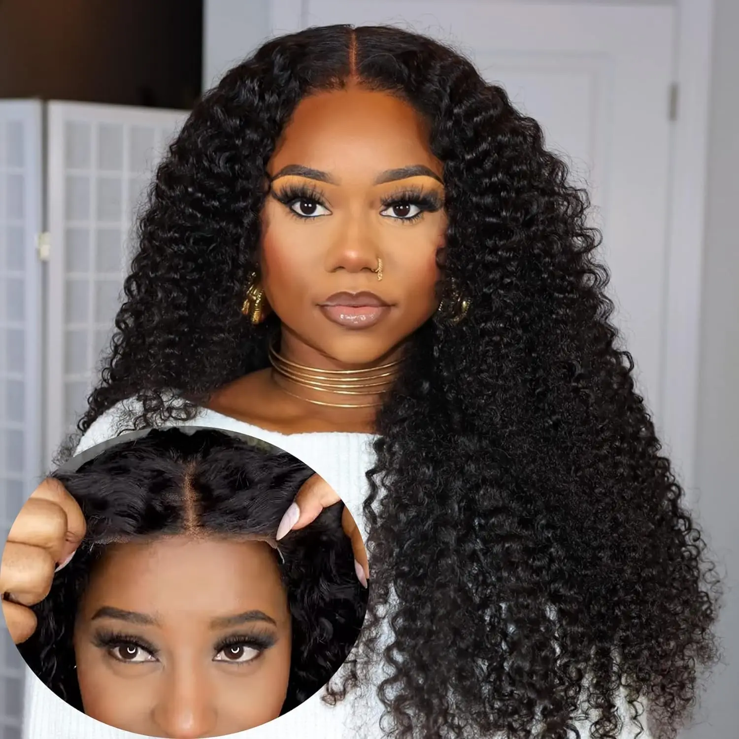 

Glueless Curly Human Hair Lace Frontal Wig 100% HD Full Lace Human Hair Wigs Black 5x5 Lace Closure wig Ready To Wear And Go