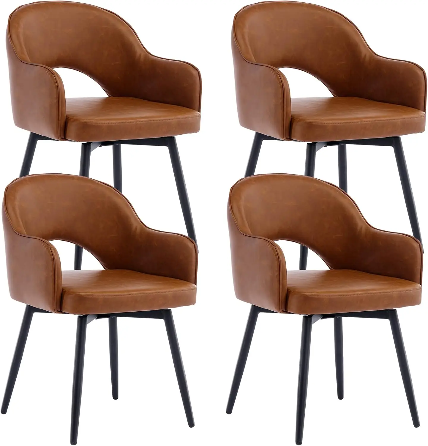 DUOMAY Swivel Dining Arm Chair Set of 4 PU Leather Upholstered Side Chair Modern Accent Guest Chair Home Office Desk