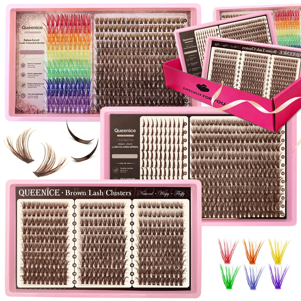 QUEENICE Weiches Braunes Wimpern-Cluster-Set, Gemischte Längen 10-18mm, Natürliches Volumen, Flauschige Manga-Wimpern, Hohe Kapazität, Hochzeitsgeschenk für Damen – Detail 7