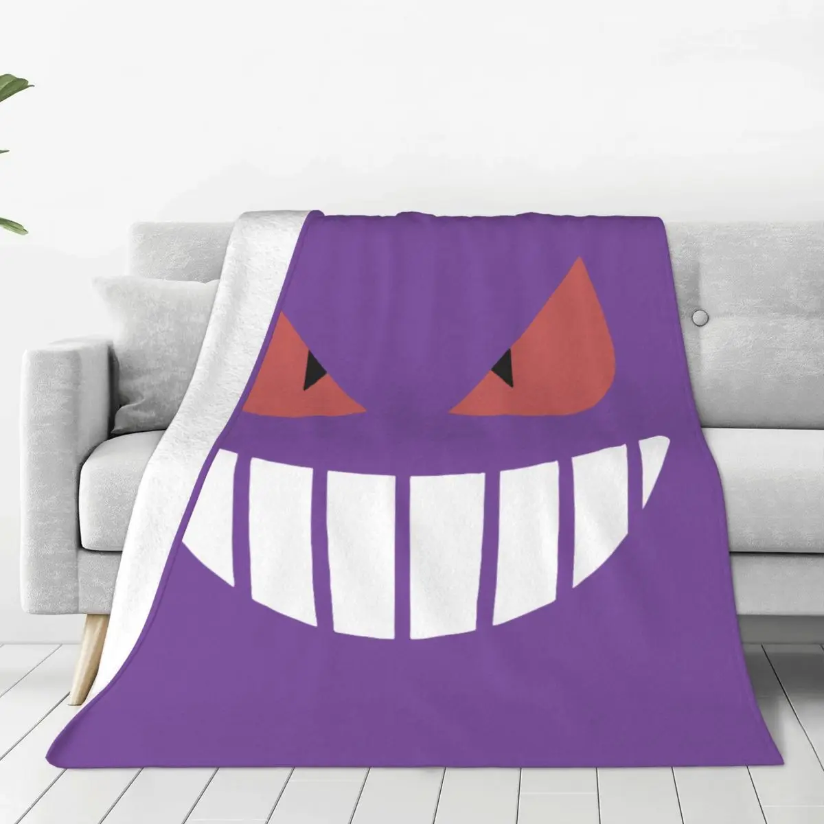 

Pokemon Gengar's Face Fleece Throw Blanket Cartoon Anime Game Blankets for Sofa Office Lightweight Bed Rug