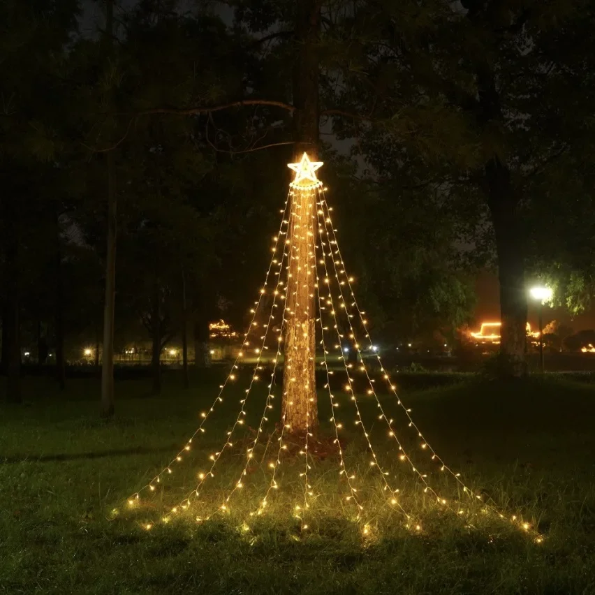 LED pentagram flowing water waterfall light, Christmas courtyard arrangement trailing meteor light outdoor star atmosphere light