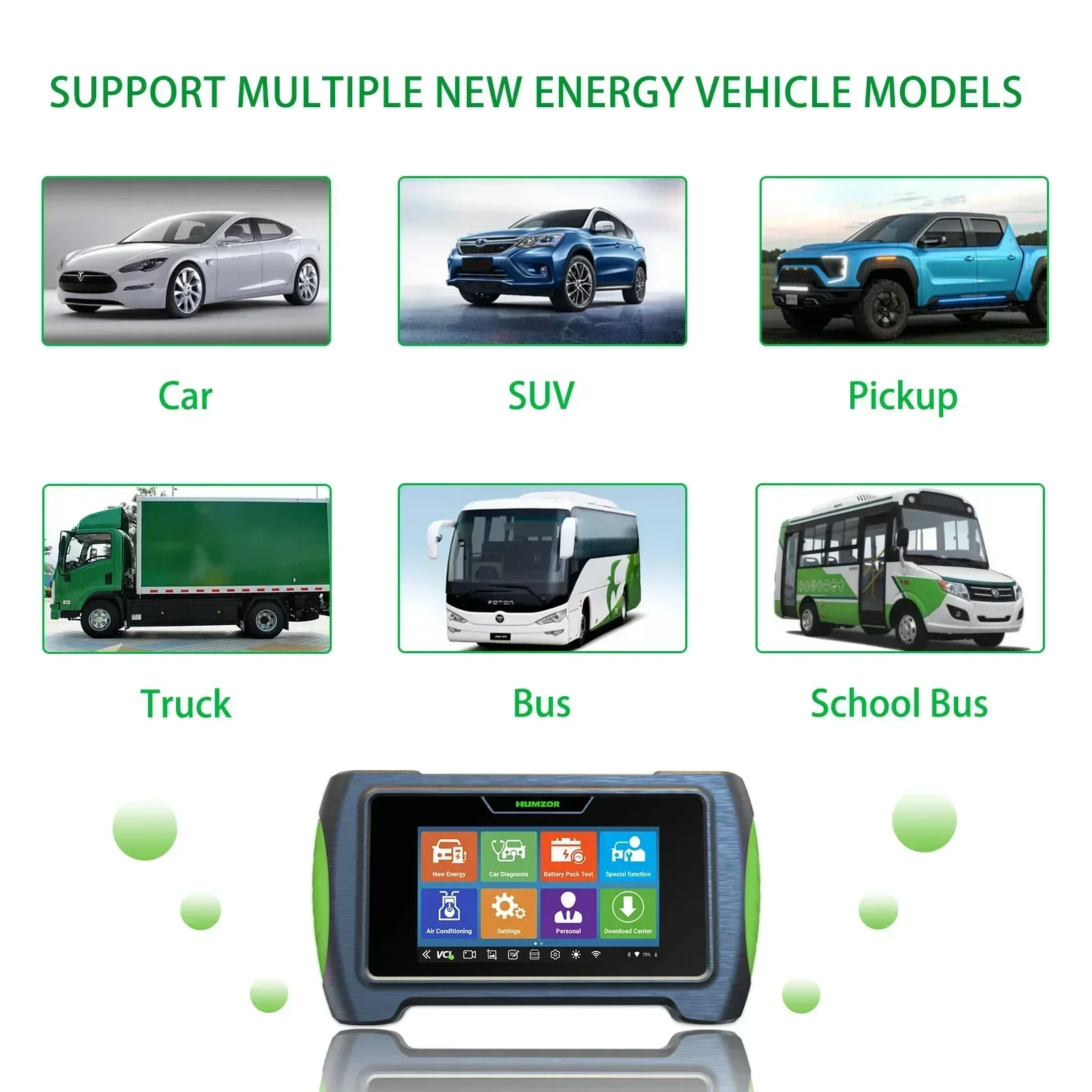 Humzor 550EV new energy vehicle fault diagnosis tool, tram, hybrid, compressor, battery pack inspection comprehensive