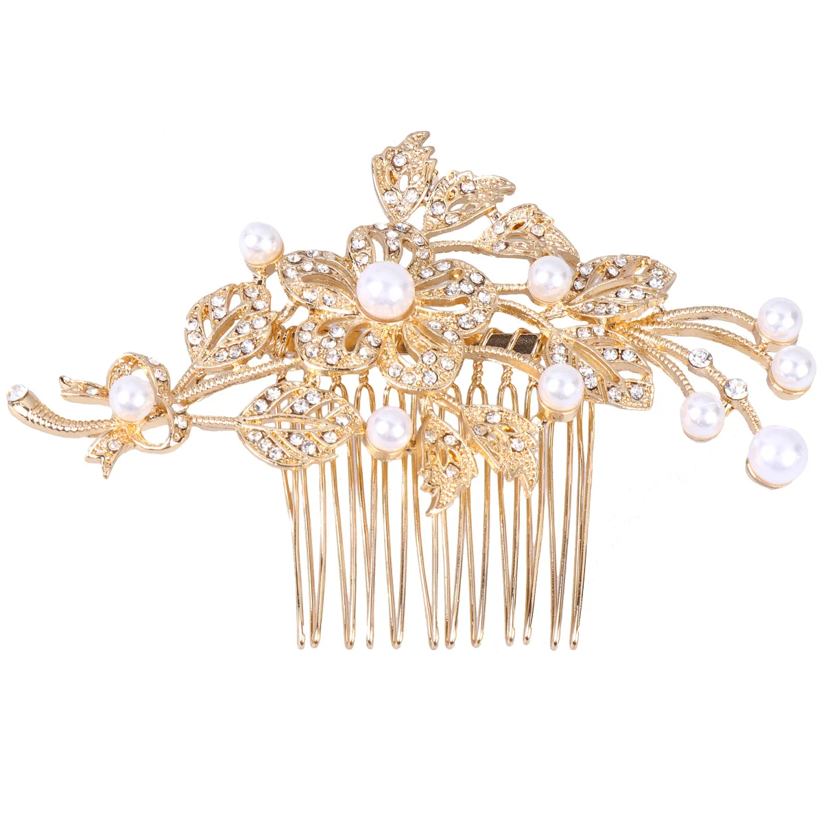 Rhinestone Pearl Bridal Hair Comb Golden Delicate Flower Design Wedding Hairpin Elegant Hair Accessories Rhinestone Bridal Comb