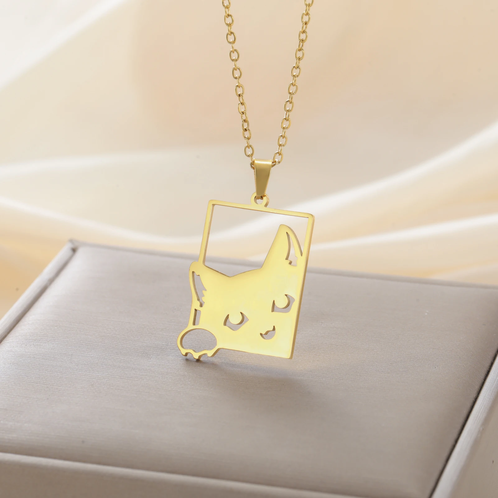 COOLTIME Halskette mit quadratischem Anhänger für Katzen und Kätzchen, Edelstahl, niedliche Katzenpfote, lustige Halskette, Schmuck, Geschenk für Familienmitglieder – Detail 3