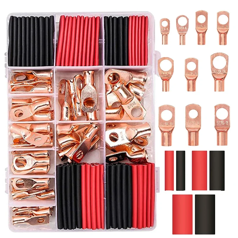 

160pcs Assortment Lugs Tinned Copper Ring Terminal Wire Crimp Connector Bare Cable Battery Terminals Soldered Connectors Kit