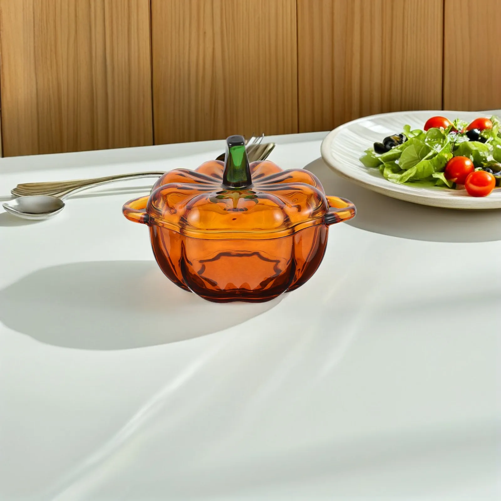 Glass Pumpkin Candy Jar Transparent Food Storage Container with Airtight Lid Snack Sugar Cookie Dish Fall Decorative Serving