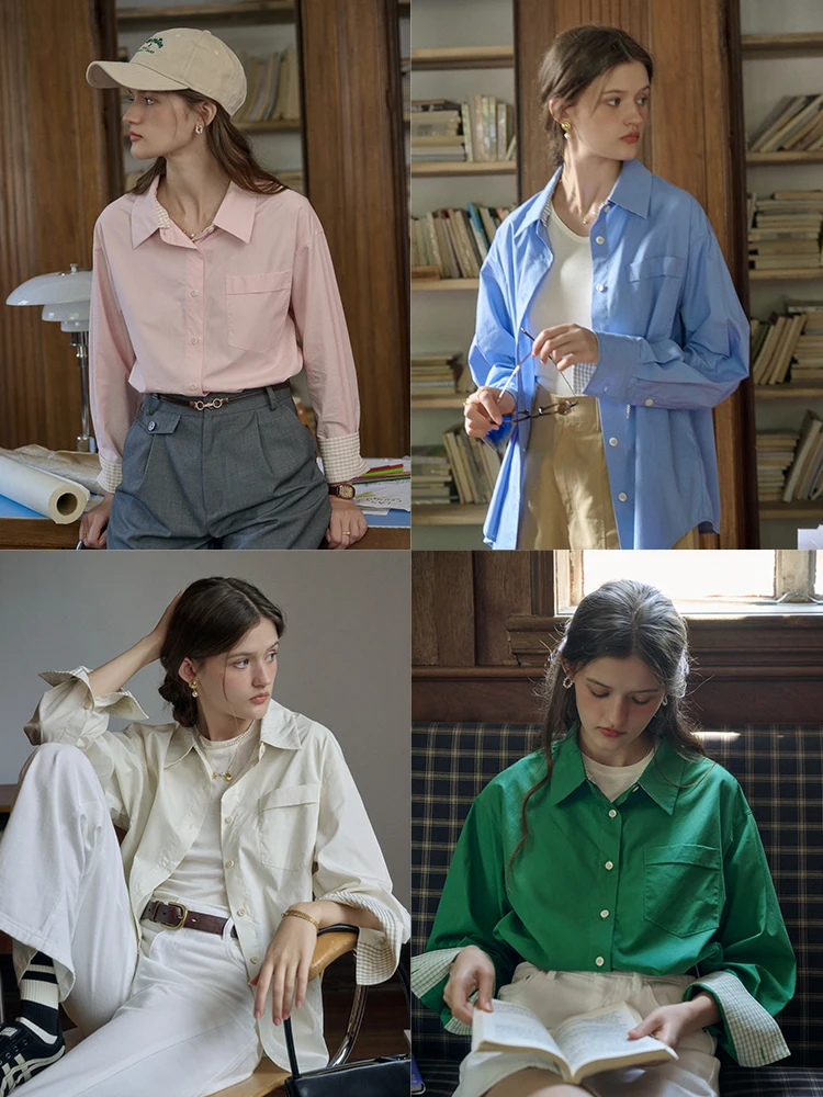 SimpleRetro Detachable Two-Way Collar Retro Four-Color Women's Shirt Casual Boyfriend Style Polyester Lyocell Blend Summer 2024