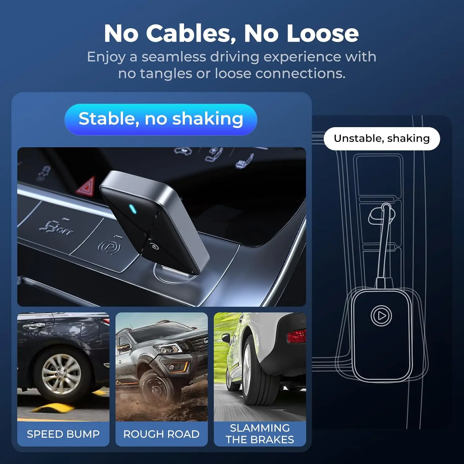 Adaptador CarPlay sem fio para iPhone Adaptador Apple CarPlay, converte cabo para cabo sem fio, USB e USB-C, sem atraso