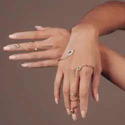 Moda taklidi parmak bilezik düğün gelin ayarlanabilir kristal açık manşet bileklik el zinciri kadın takı aksesuarları