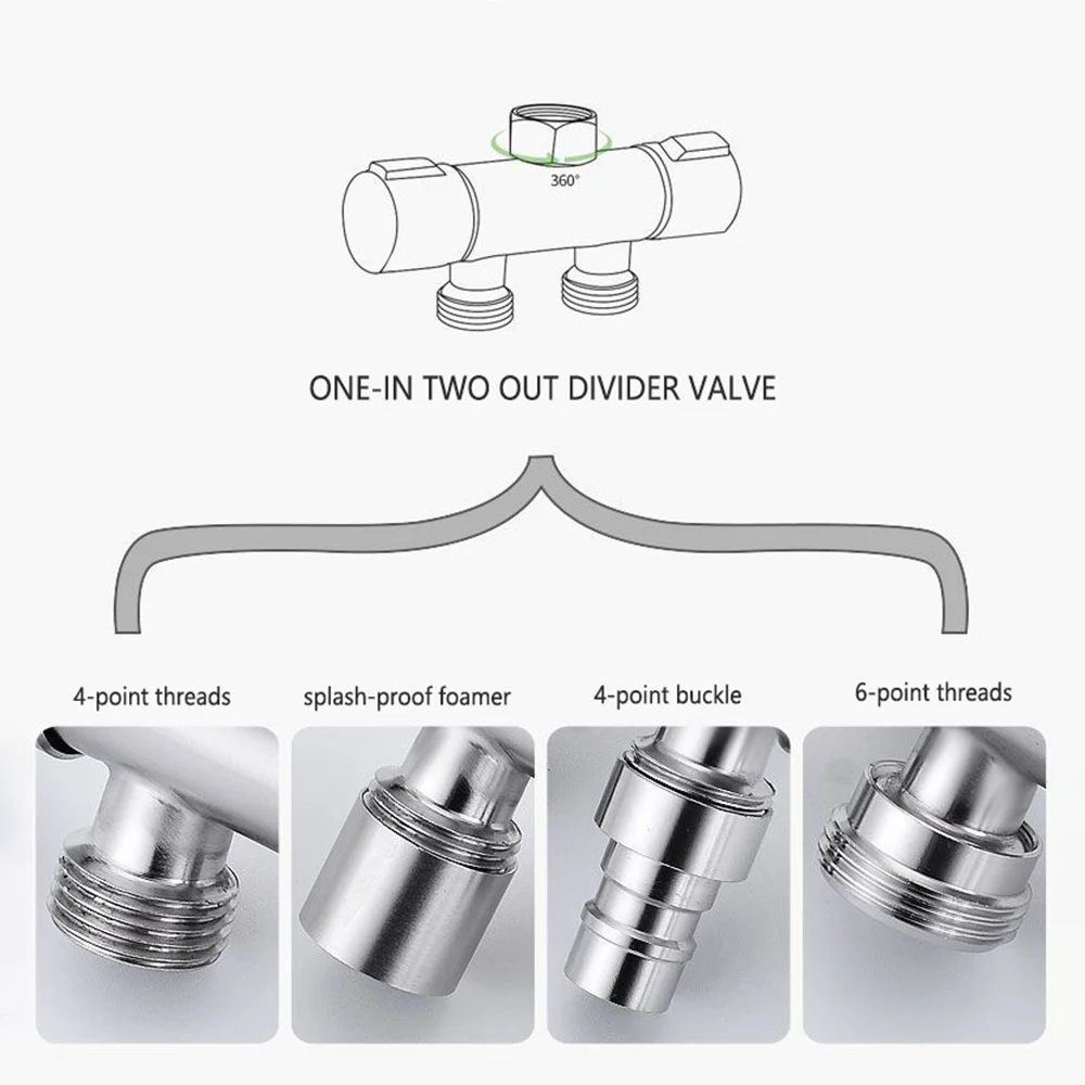 Dual Control Dual Use 3 Way Shower Water Diverter Valve Faucet Filling Angle Valves Washing Machine Bathroom Toilet Accessories