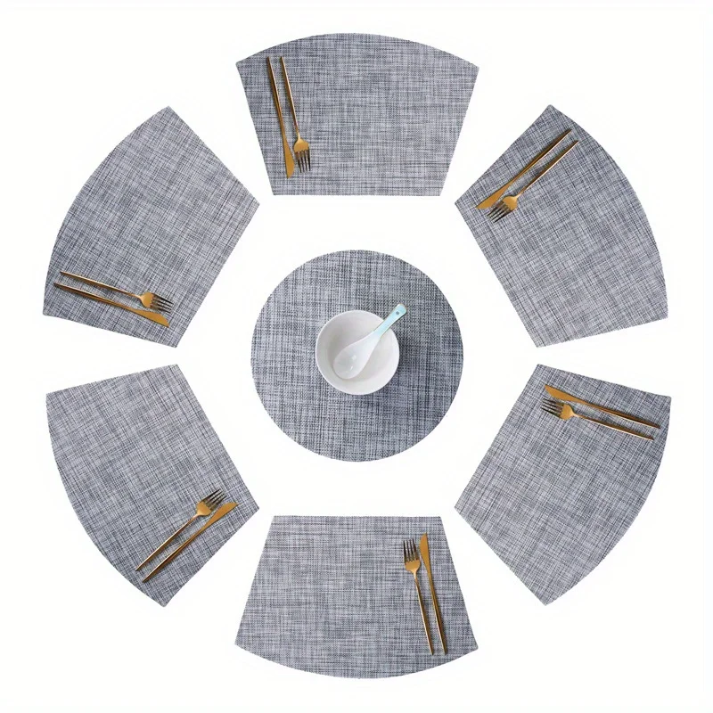VIKAMA 7PC Premium Grey Fan-Shaped Placemat Dining Table Banquet Restaurant Decoration Modern Minimalist Style