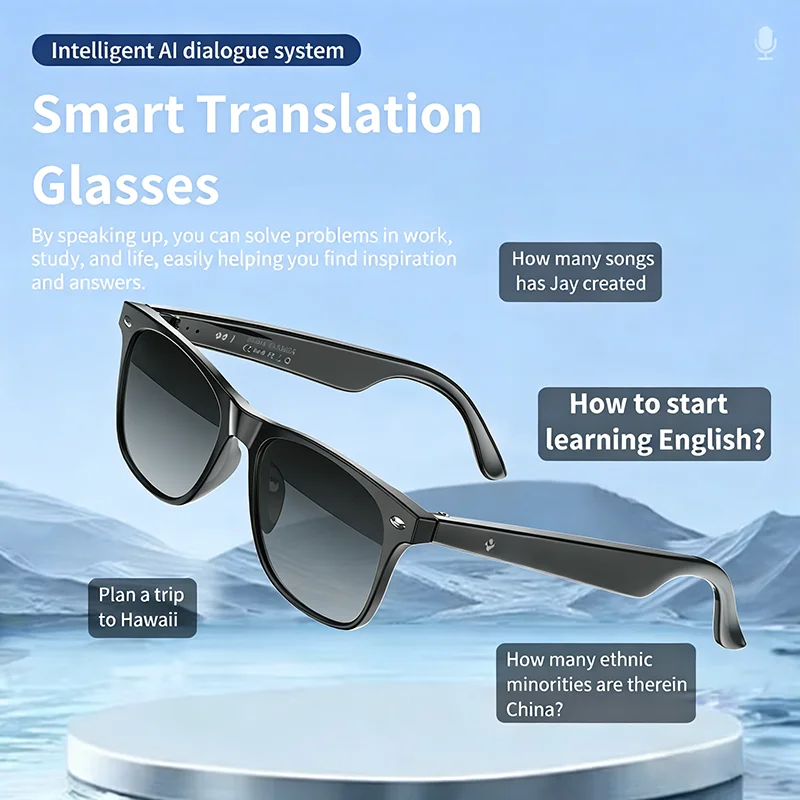 Translator Smart Glasses Bluetooth Audio Multifunctional Meeting Recording Sunglasses for Men Women Real Time Translation Glass