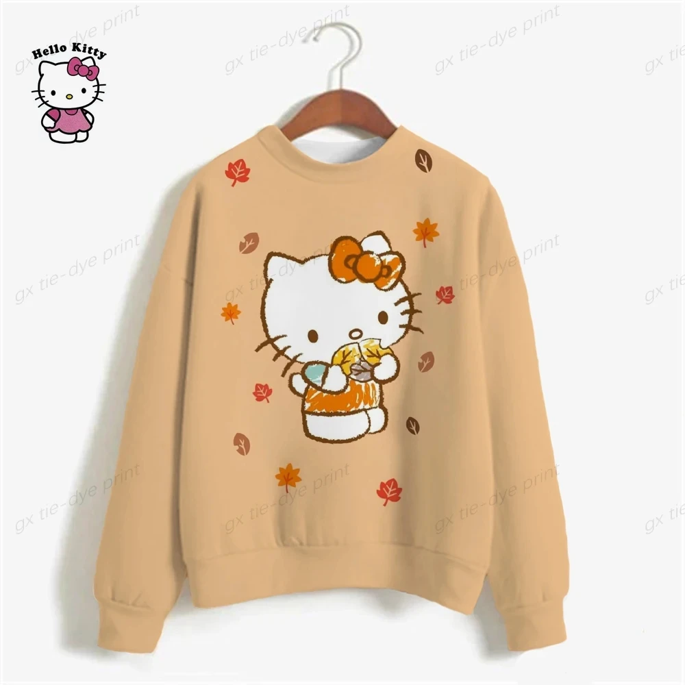 Women's Hello Kitty printed sweatshirt, High Street women's hoodie, Y2K patterned clothing, couple casual round neck sweater