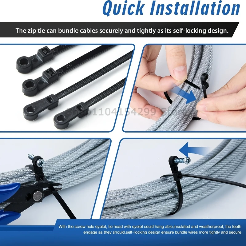 100-1000PCS Screw Hole Cable Ties Nylon Cable Ties Reusable Fixed Self-locking Cord Ties Straps Fastening Loop Office Organizer