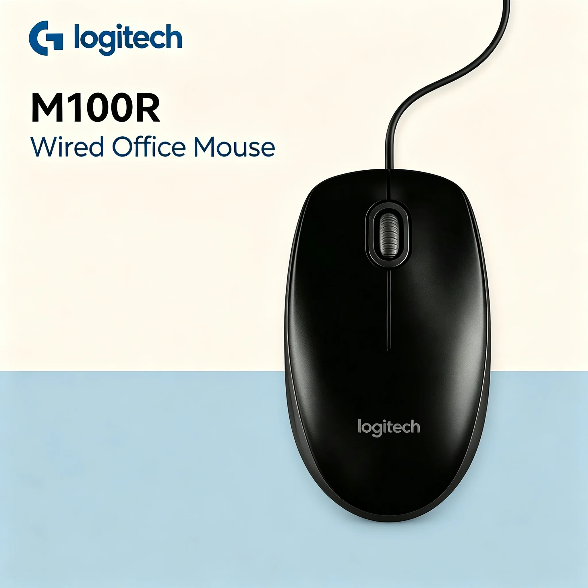Logitech M100R Wired Mouse Plug & Play USB Mice, Compatible with Laptop Desktop PC