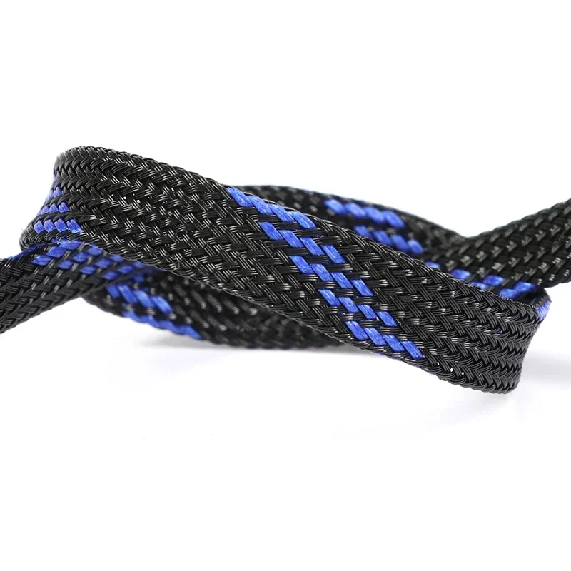 1~50m Black-Blue PET Braid Sleeves 2/4/6/8/10/12/14/16/20/25/30/40/50mm High Density Insulated Snake Skin Cable Wrap Sheath