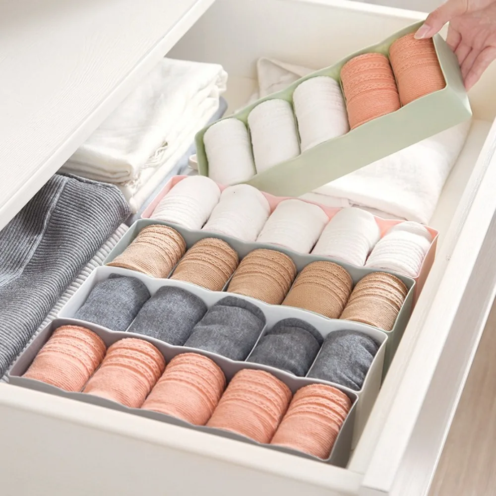Multifunction Clothes Storage Case Compartments 5-Grid Bras Storage Box Space-saving Can Be Stacked Underwear Storage Box