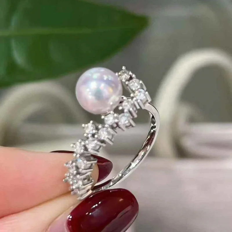 

SGARIT Natural Freshwater Cubic zirconia Pearl Ring S925 Sterling Silver Women's Wedding Party Bridal Jewelry Gift