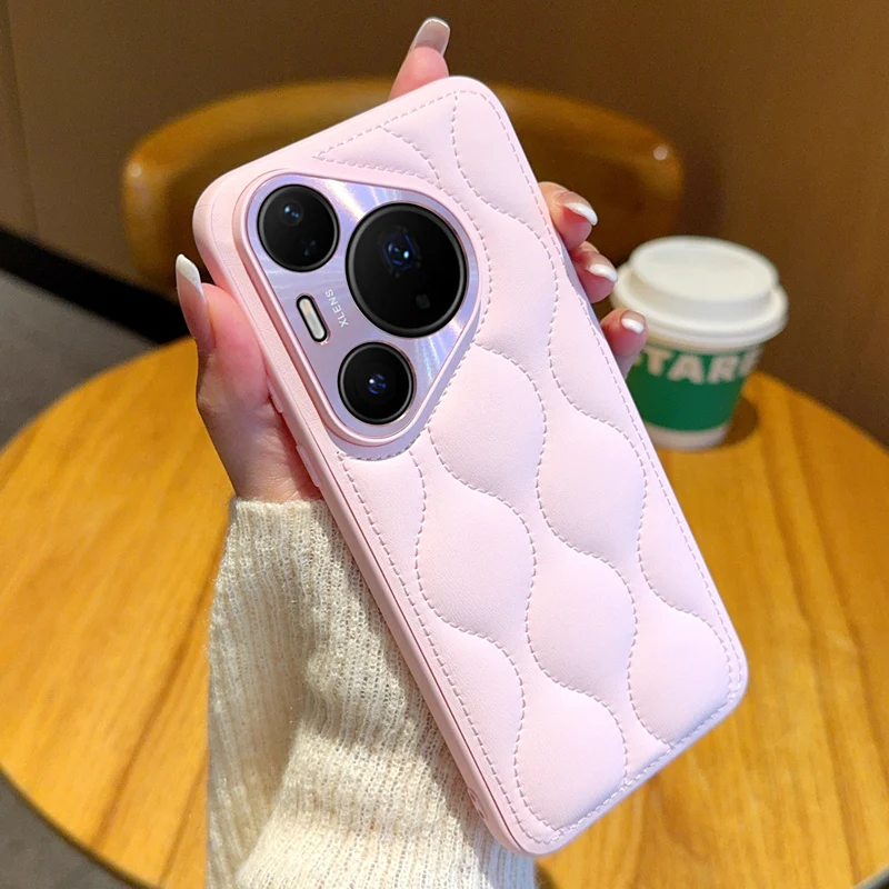 

Shockproof Leather Geometric Grain Case For Huawei Pura 80 Pro 70 Pro 70 Ultra 80Ultra, Slim Metal Camera Protection Phone Cover