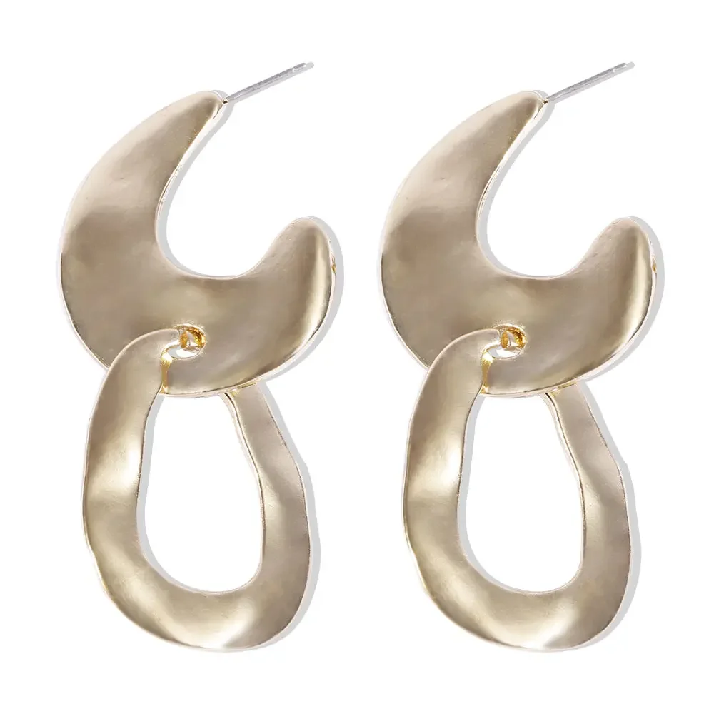 VIVILADY Vintage Punk Copper Alloy Moon Leaf Shofar Geometry Stud Earrings For Women Piercing Personalized Hyperbole Jewelry