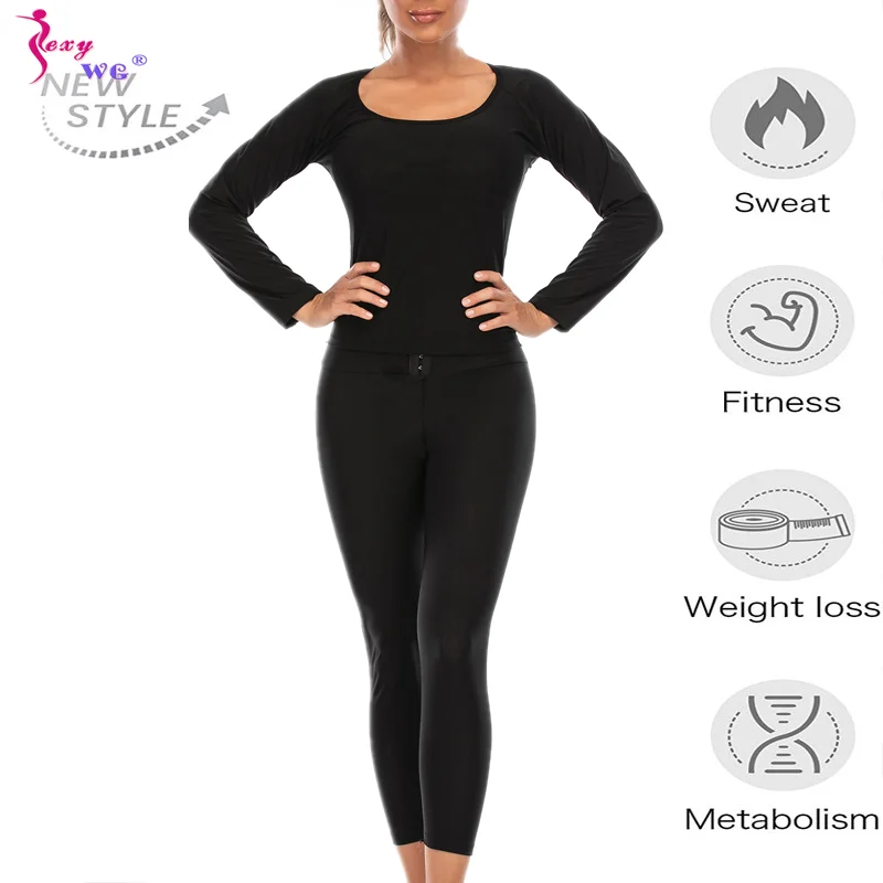 SEXYWG Sauna Shirt for Women Weight Loss Sweating Long Sleeves Yoga Sport Top Fat Burner Ladies Body Shaper Fitness Slimming